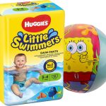 Little Swimmers Disposable Swim Diapers, Size Small 3-4 (15lb-33lb.) Absorbent and Adjustable Swim Nappies for Baby, Toddler, Girls, Boys, 12 Swimming Pants Plus Bonus Spongebob Swim Ring